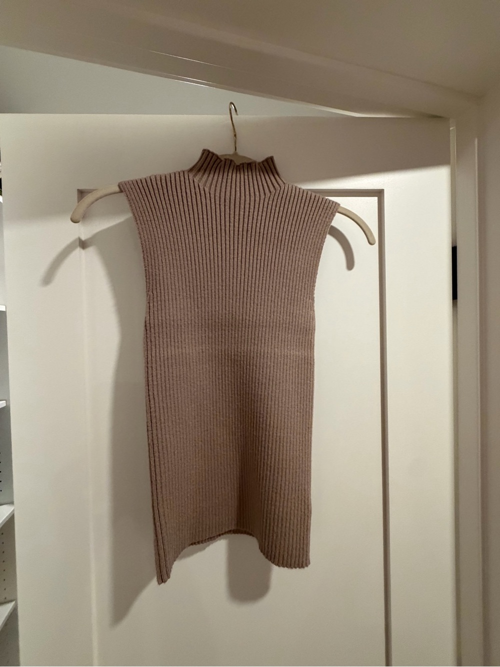 BE COOL Ribbed Sleeveless Turtleneck Sweater - Taupe